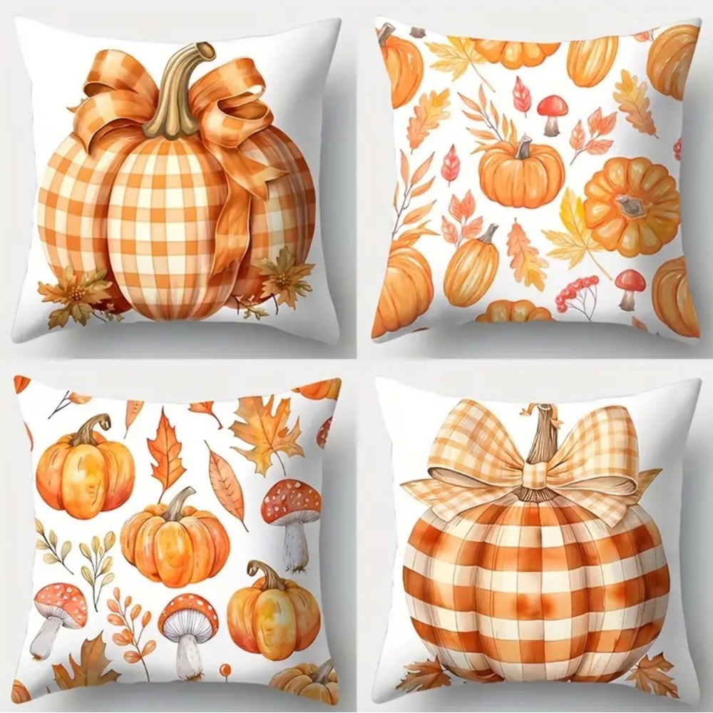 Pumpkin Throw Pillowcases Set Orange and White 18x18